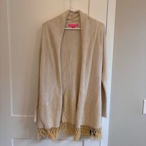 Lilly Pulitzer Tatum Long Fringed Women's Cardigan Gold Metallic
